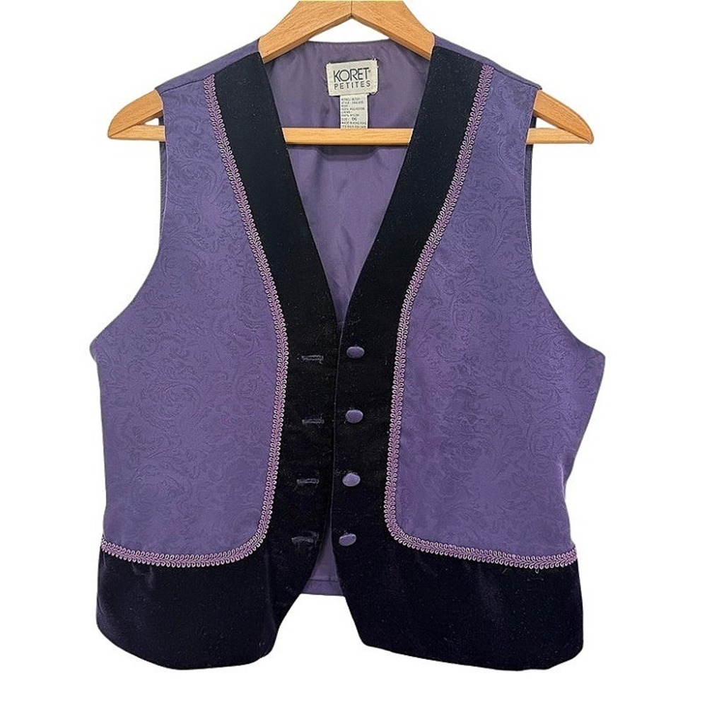 Koret Petites Vest Purple Paisley Velvet Trim‎ VTG Boho Rodeo Western Wear 6P